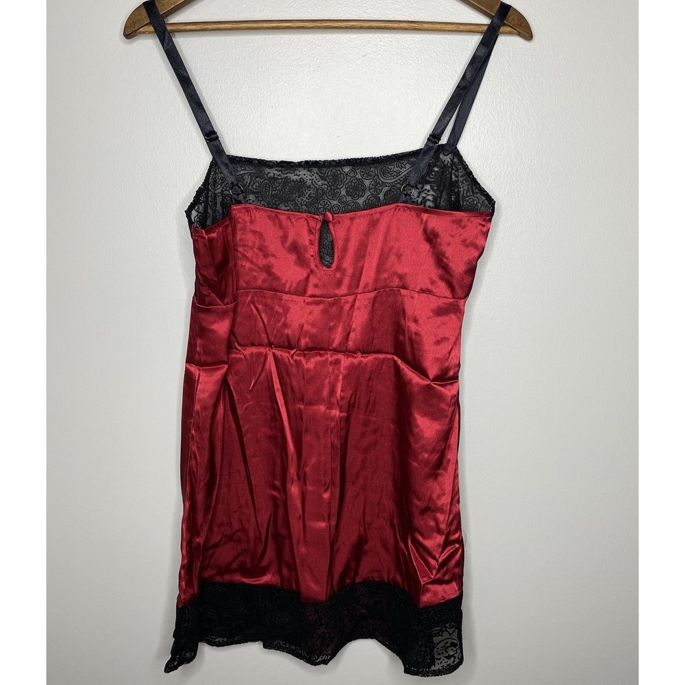 Victoria's Secret Silk Babydoll Lingerie Dress Size M Red Black Velvet Lace - Picture 4 of 10